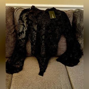 Bodycon bodysuit, flares arms with flower designs